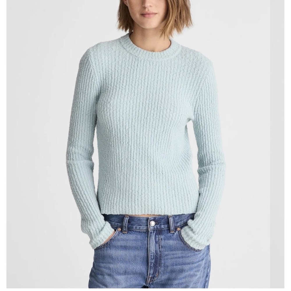 NWT Madewell Boucle Knit Crewneck Sweater Womens XL Cotton Blend Mint Blue FLAW